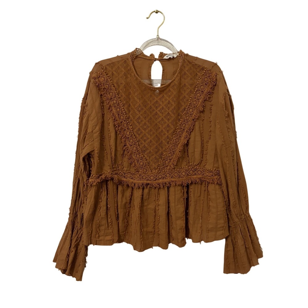 Whimsical Boho Crochet Lace Flare Sleeve Top M Retro 70s Festival Indie Western